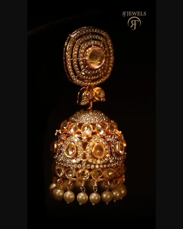 Silver Polki Jhumkas by RF Jewels, view 2